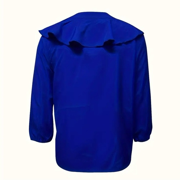 Women's Blue Ruffle Blouse - Picture 2 of 4